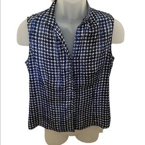 𝅺tahari ASL Sleeveless Blue & White Patterned Blouse Top Women PM Petite Medium